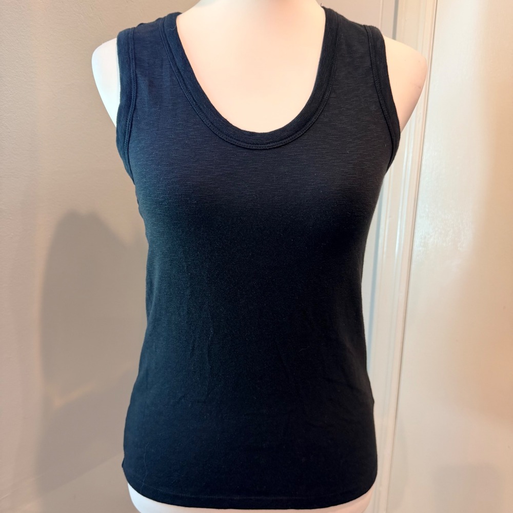 Rachel Zoe Black Slub Knit Scoop Neck Tank Top Essential Layering Piece | Size M